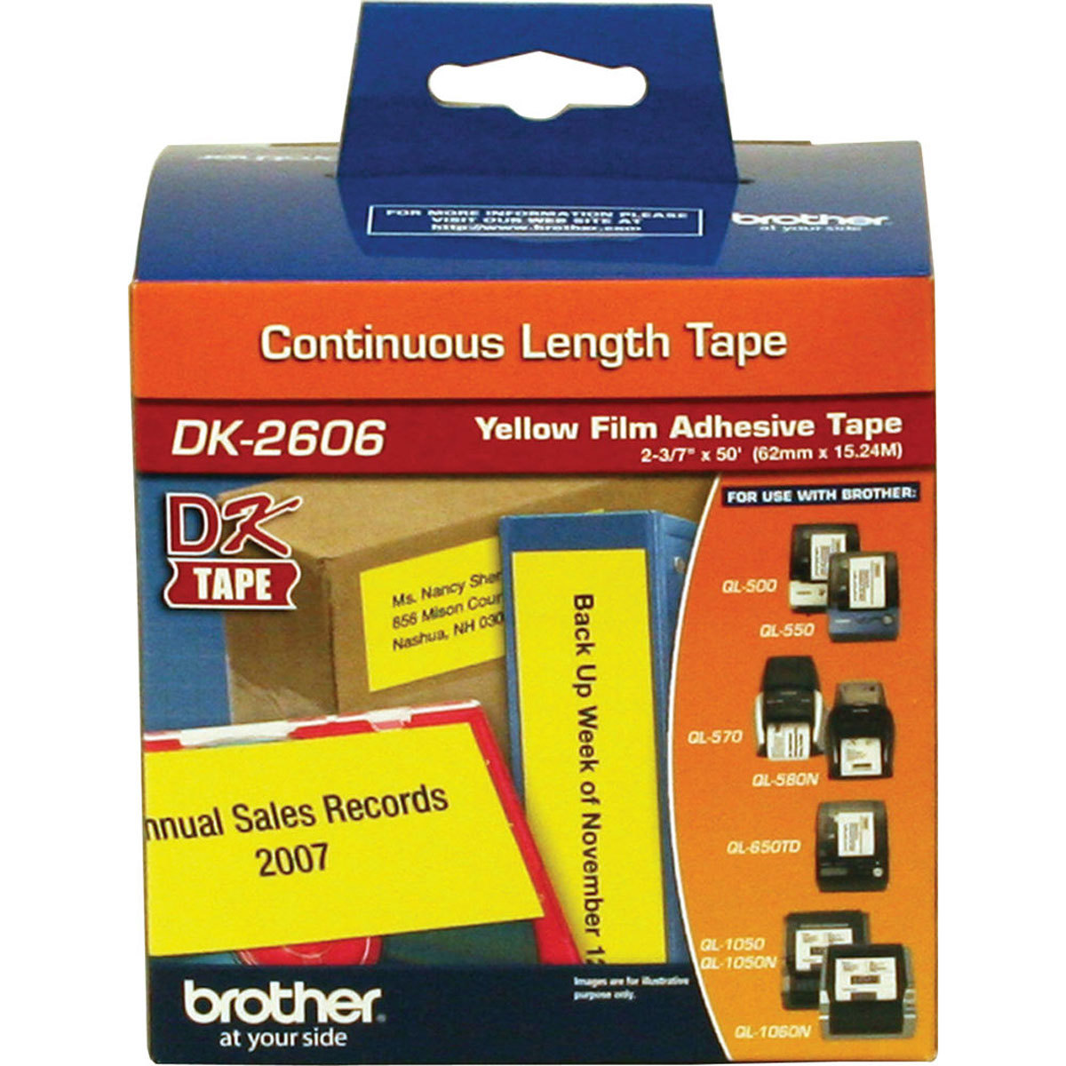 

Brother DK2606 2.4" x 50ft Black on Yellow Continuous Length Film Tape