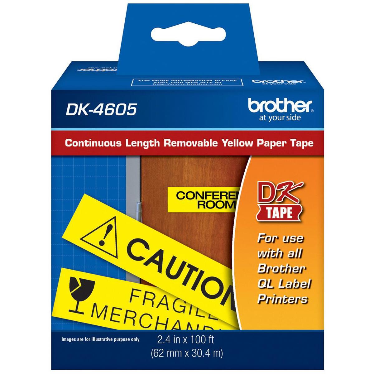 

Brother 2.4"x100' Removable Continuous Length Paper Tape, Black on Yellow