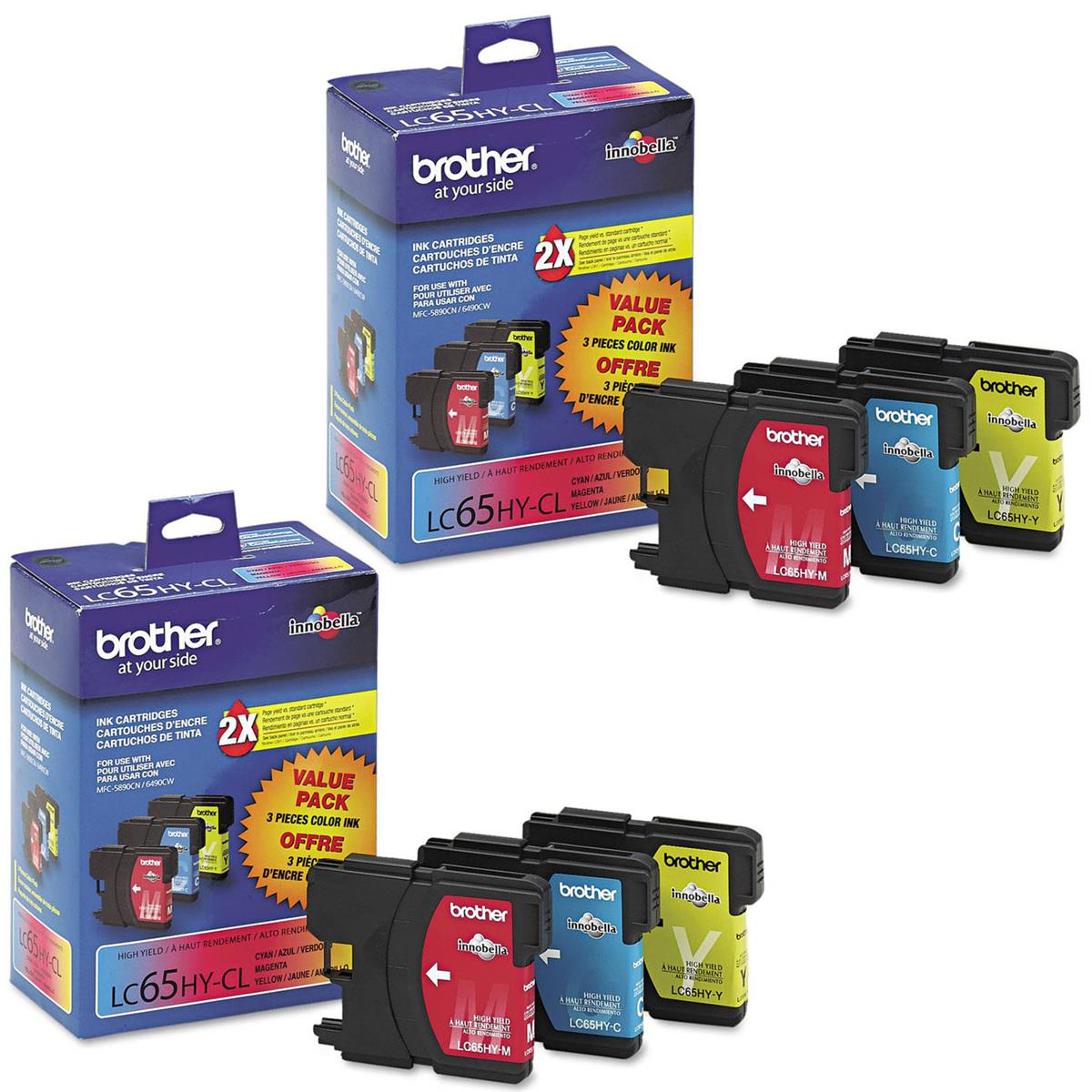Image of Brother 2 Pack LC653PKS High Yield Cyan/Magenta/Yellow Ink Cartridges