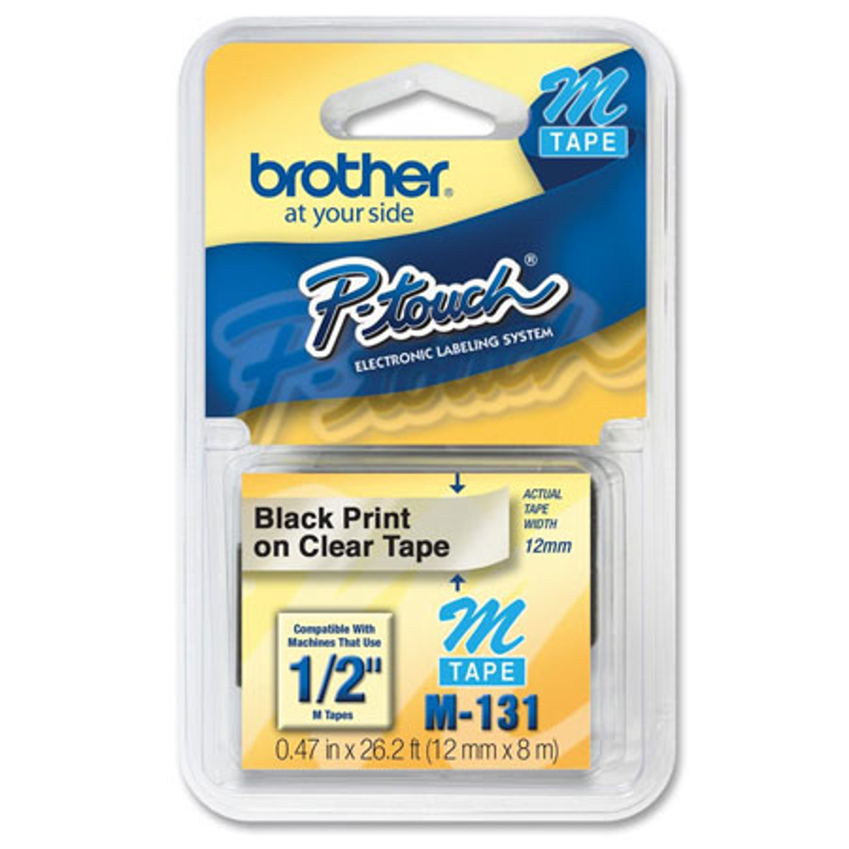 

Brother 12mm (0.47") Black on Clear Non-Laminated Tape