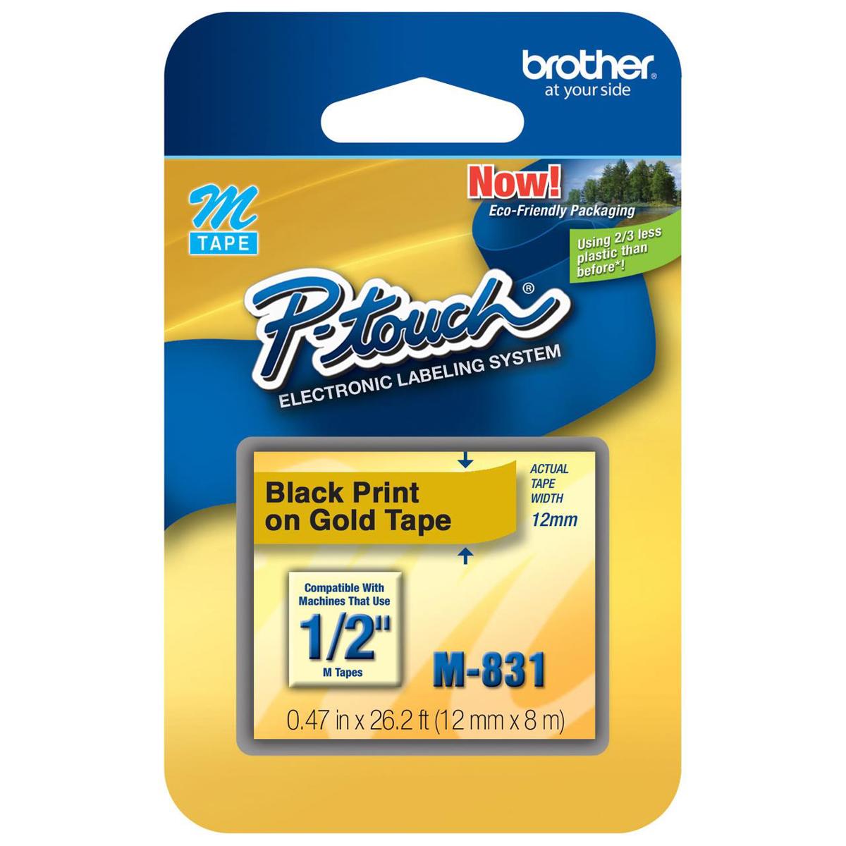 

Brother 0.47"x26.2' Non-Laminated Tape for P-Touch Labelers, Black on Gold