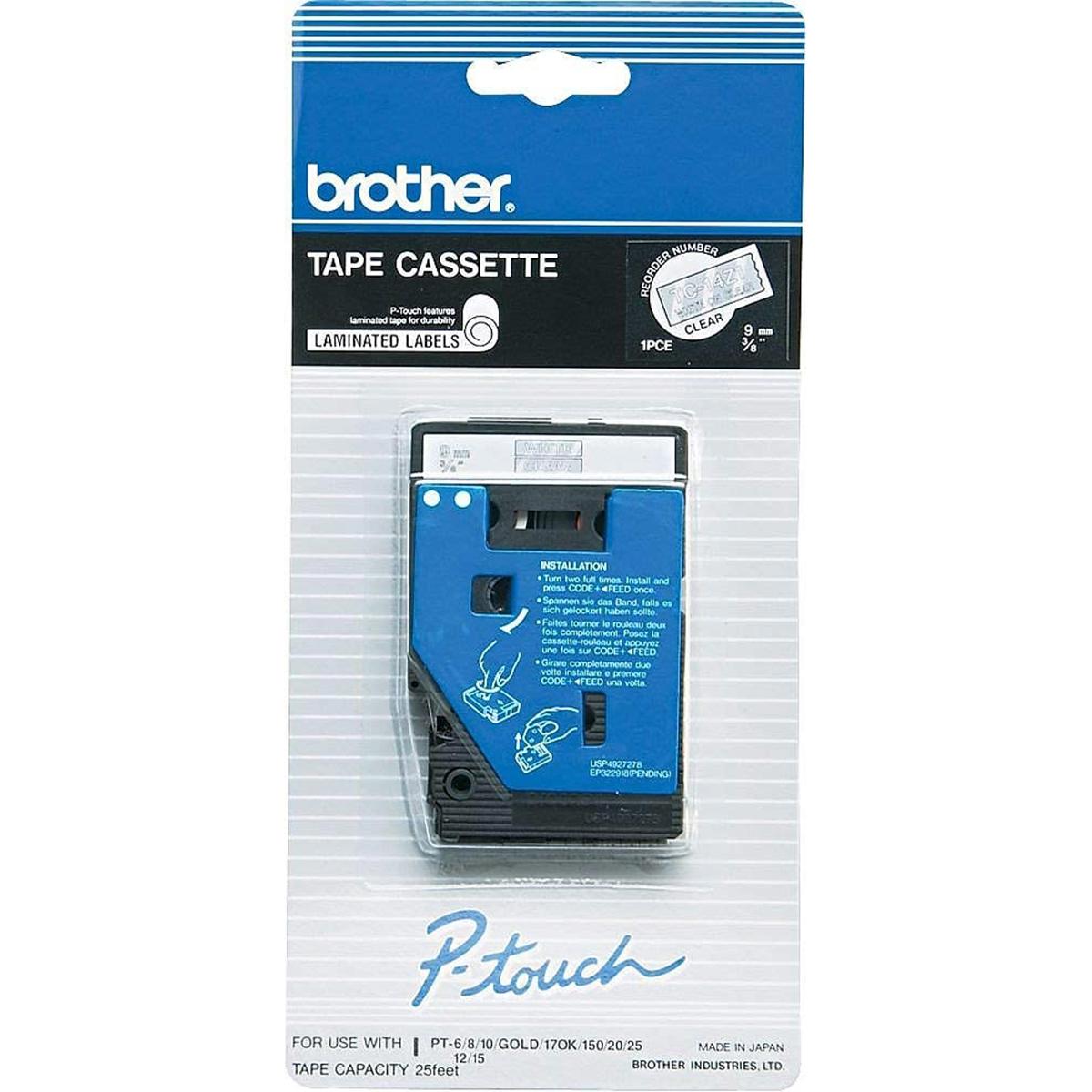 

Brother 0.35"x25.26' Tape for P-Touch Label Makers, White on Clear