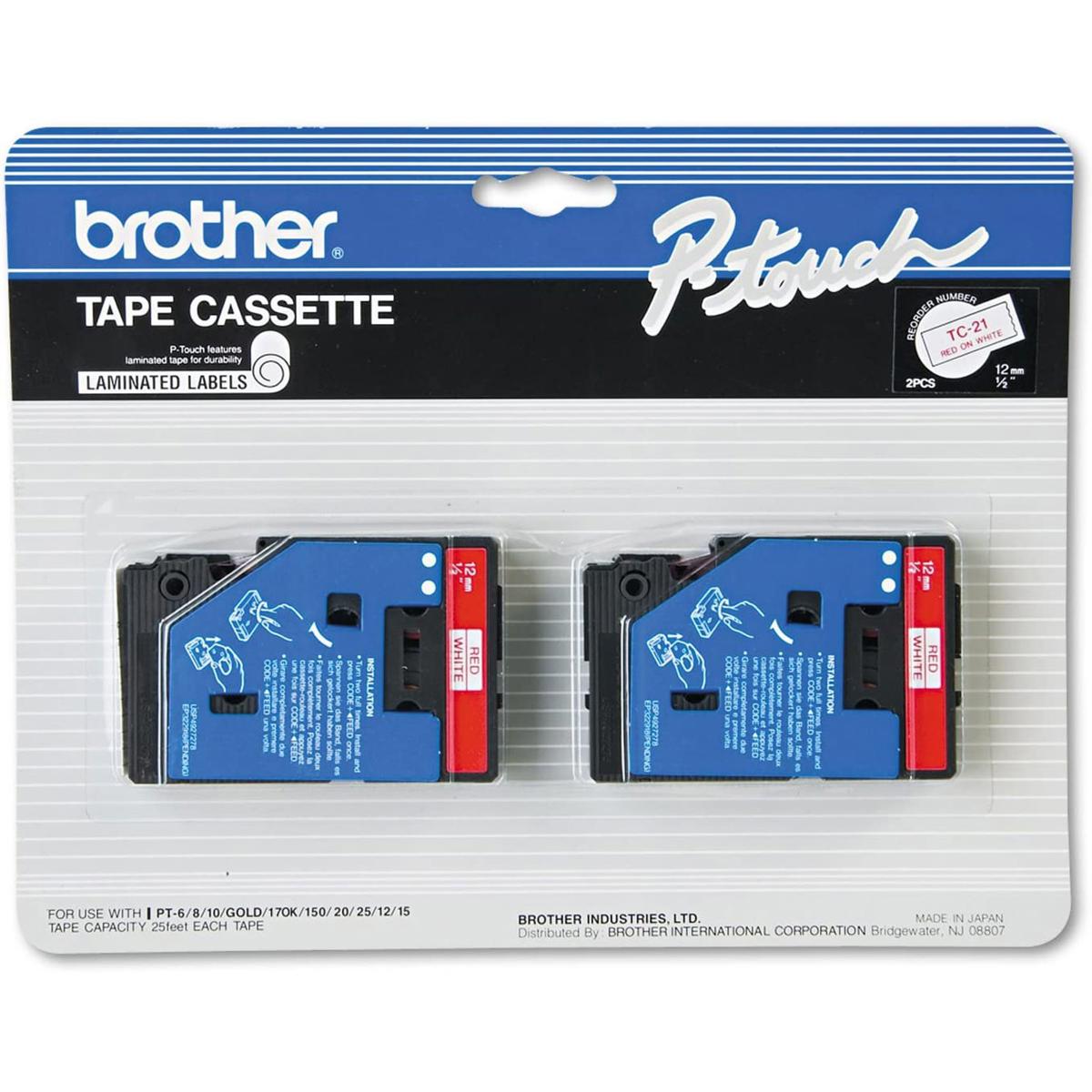 

Brother 12mm (0.47") Red on White Tape, 2 Pack