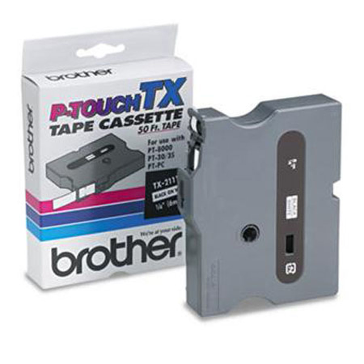 

Brother 0.23" Black on White Laminated Tape for P-Touch (50 ft)