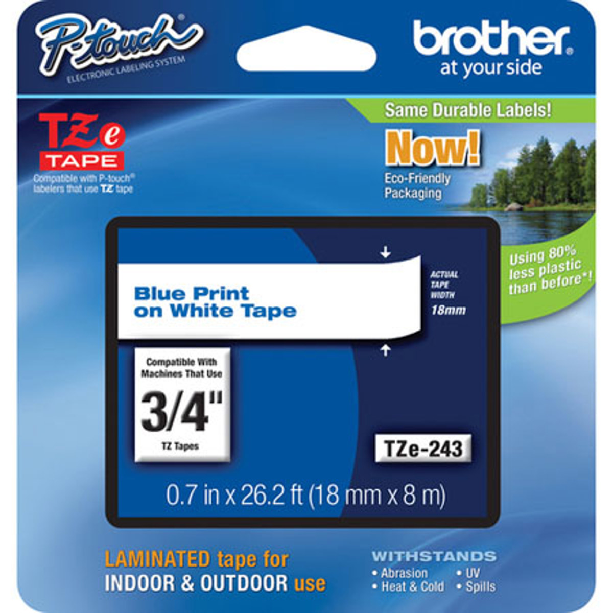 

Brother TZe243 0.7" Blue On White Tape for P-Touch (26.2 ft)