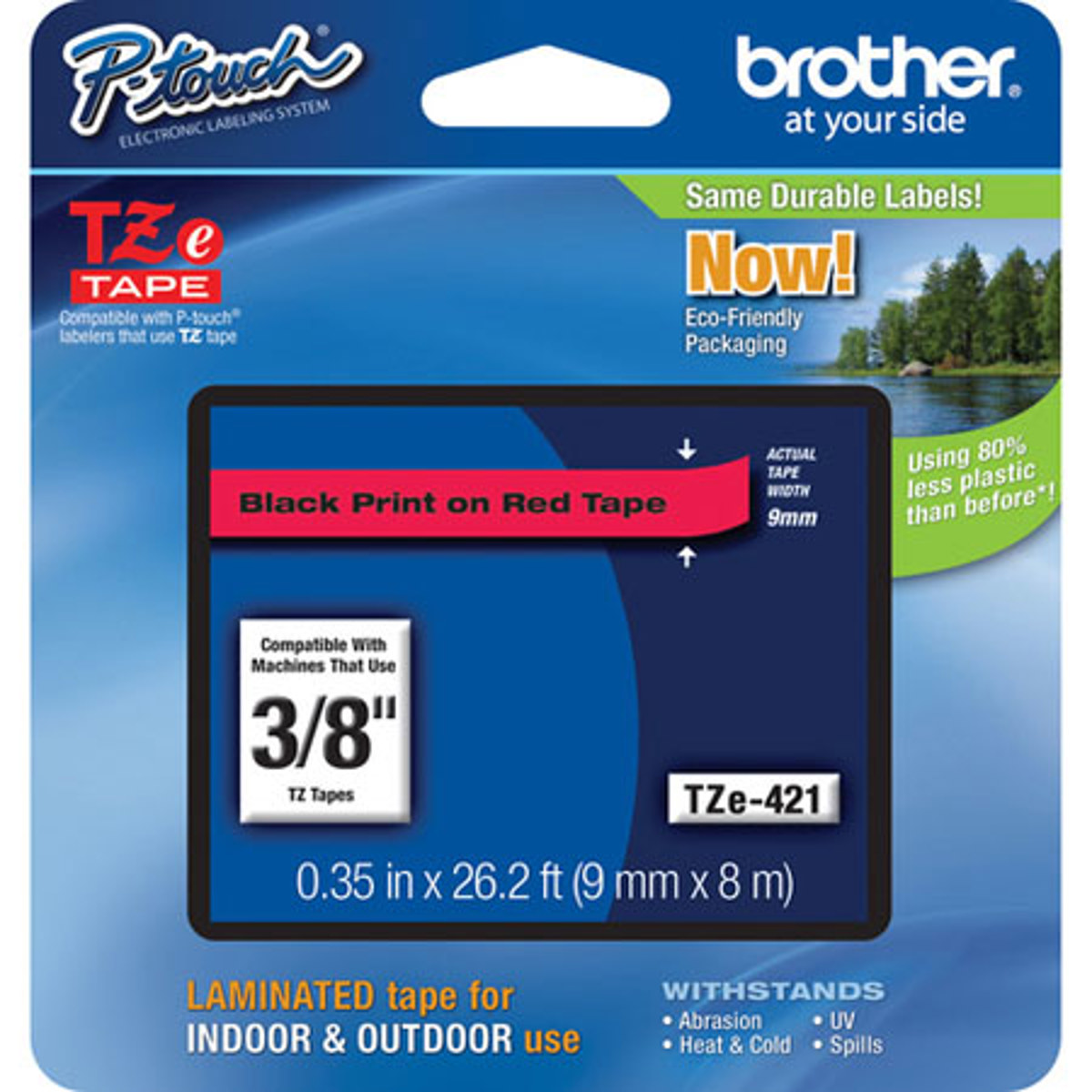

Brother TZe421 0.35" Black On Red Tape for P-Touch (26.2ft)