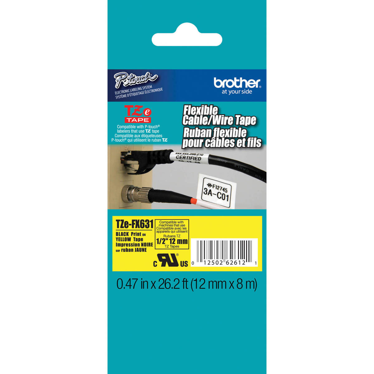 

Brother 0.47"x26.2' Flexible ID Laminated Tape, Black on Yellow