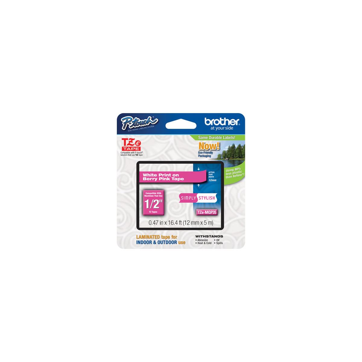 

Brother 0.47" White on Berry Pink Tape for P-Touch (16.4ft)
