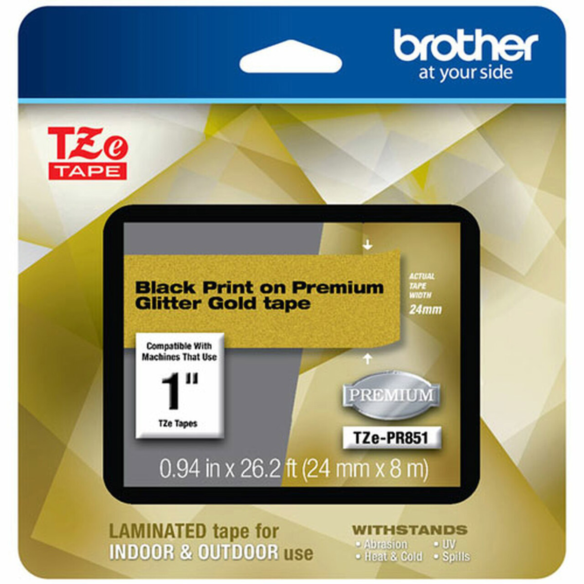 

Brother TZe-PR851 24mm (0.94") Black on Premium Gold Labeling Tape, 26.2'