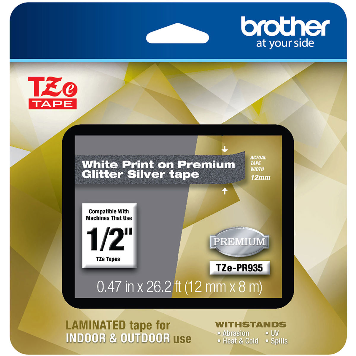 

Brother TZe-PR935 12mm (0.47") White on Premium Silver Labeling Tape, 26.2'