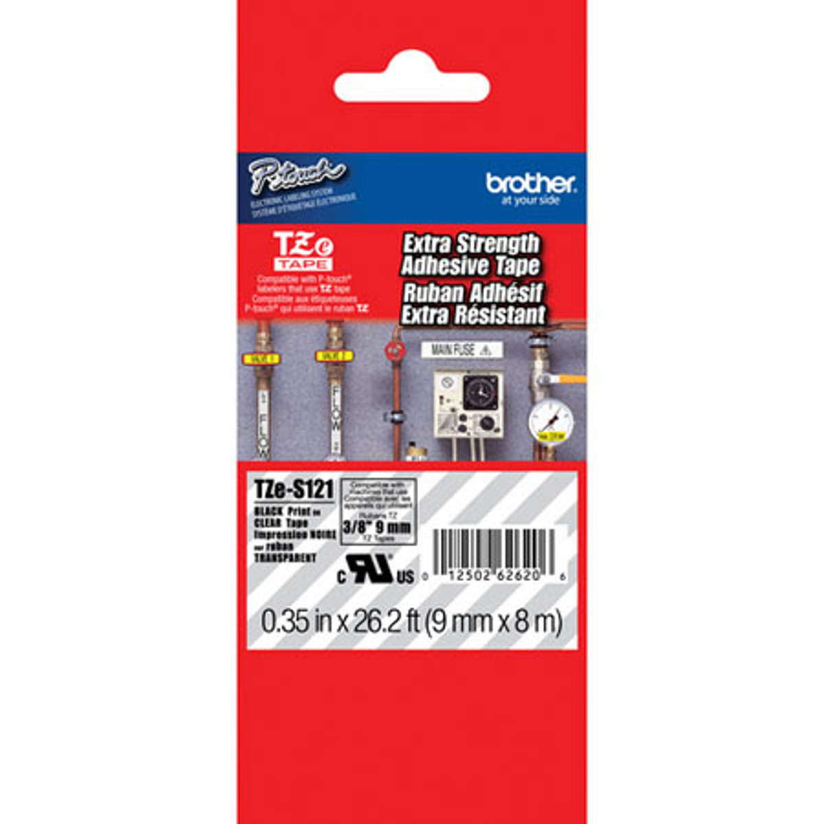 

Brother TZeS121 9mm (0.35") Black on Clear Tape with Extra Strength Adhesive