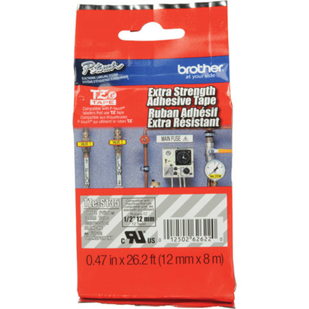 

Brother TZeS135 12mm (0.47") White on Clear Tape with Extra Strength Adhesive