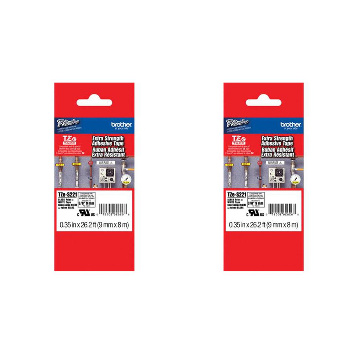

Brother 2 Pack TZeS221 0.35" Black On White Tape with Adhesive (26.2 ft)