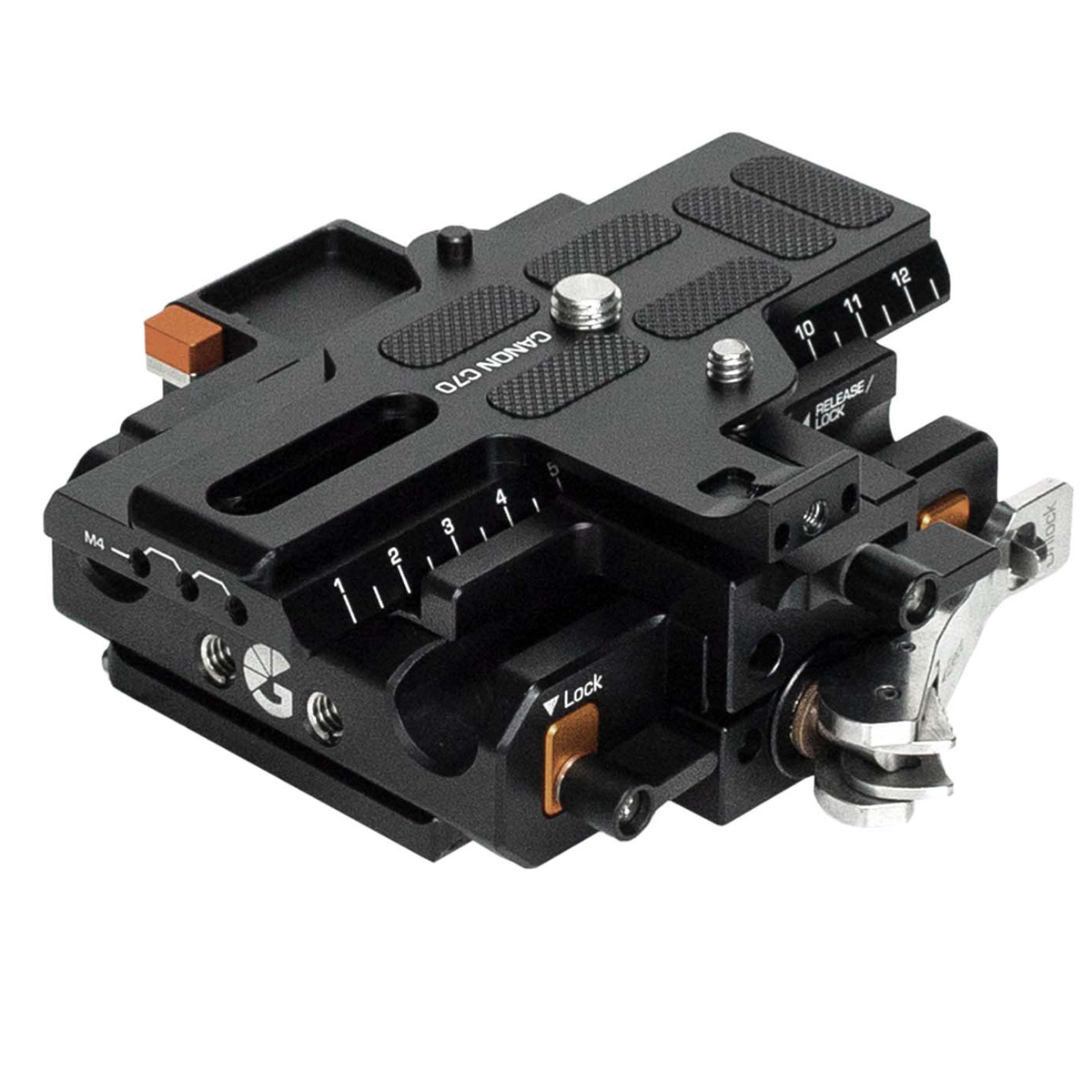 

Bright Tangerine Left-Field QR DJI Baseplate for Canon C70 Camera