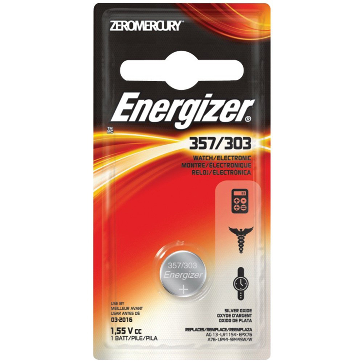 Image of Energizer 357/303 1.5V Silver Oxide Zero-Mercury Battery