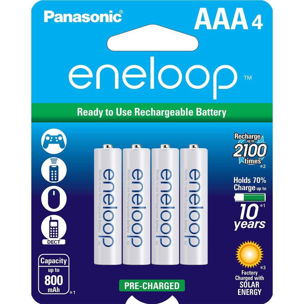 

Panasonic Eneloop AAA 800mAh Rechargeable Ni-MH Battery, 4-Pack