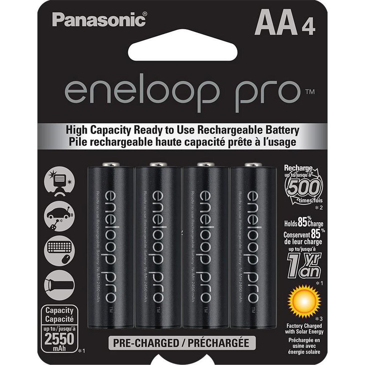 

Panasonic Eneloop Pro AA 1.2V 2550mAh Rechargeable Ni-MH Battery, 4-Pack