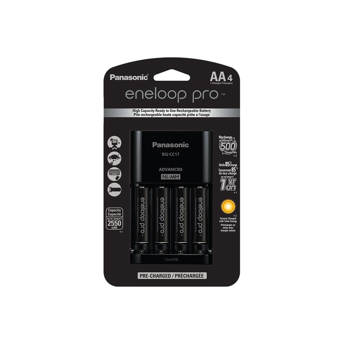Image of Panasonic 4-Position Charger with 4x Eneloop Pro AA NiMH Rechargeable Batteries