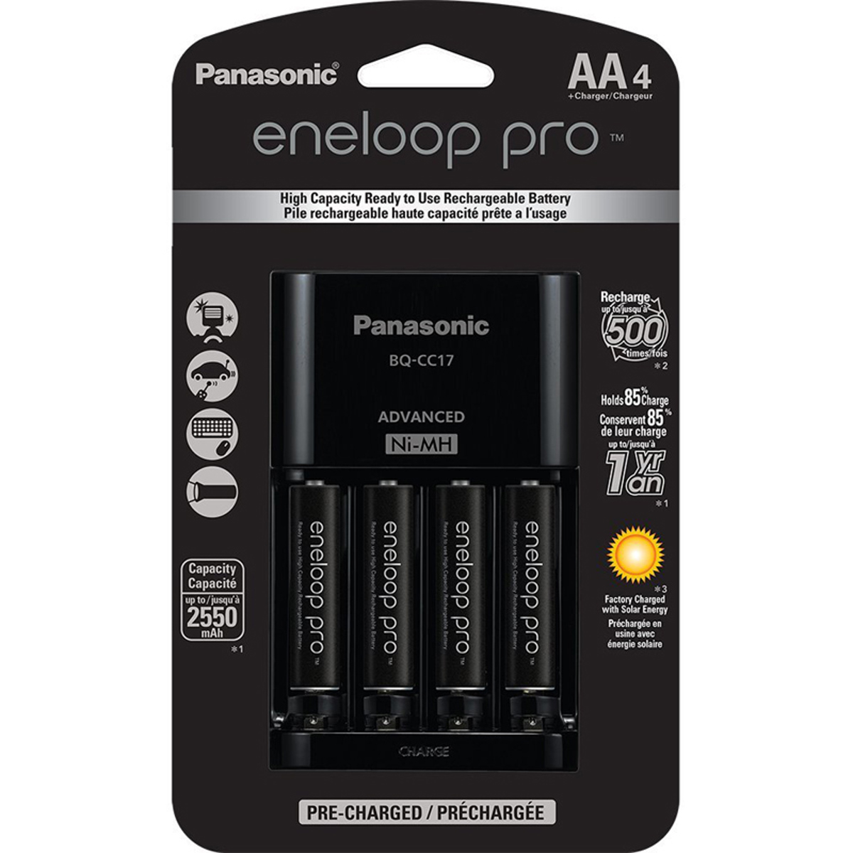 Image of Panasonic 4-Position Charger with 4x Eneloop Pro AA NiMH Rechargeable Batteries