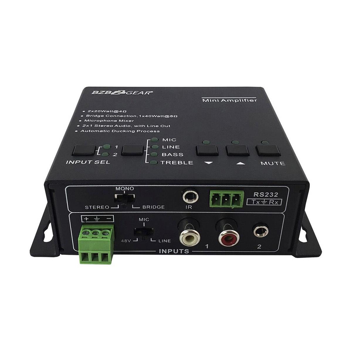 Image of BZB GEAR BG-AMP2X20 2-Channel 40W Compact Stereo/Mono Audio Amplifier w/3 Inputs