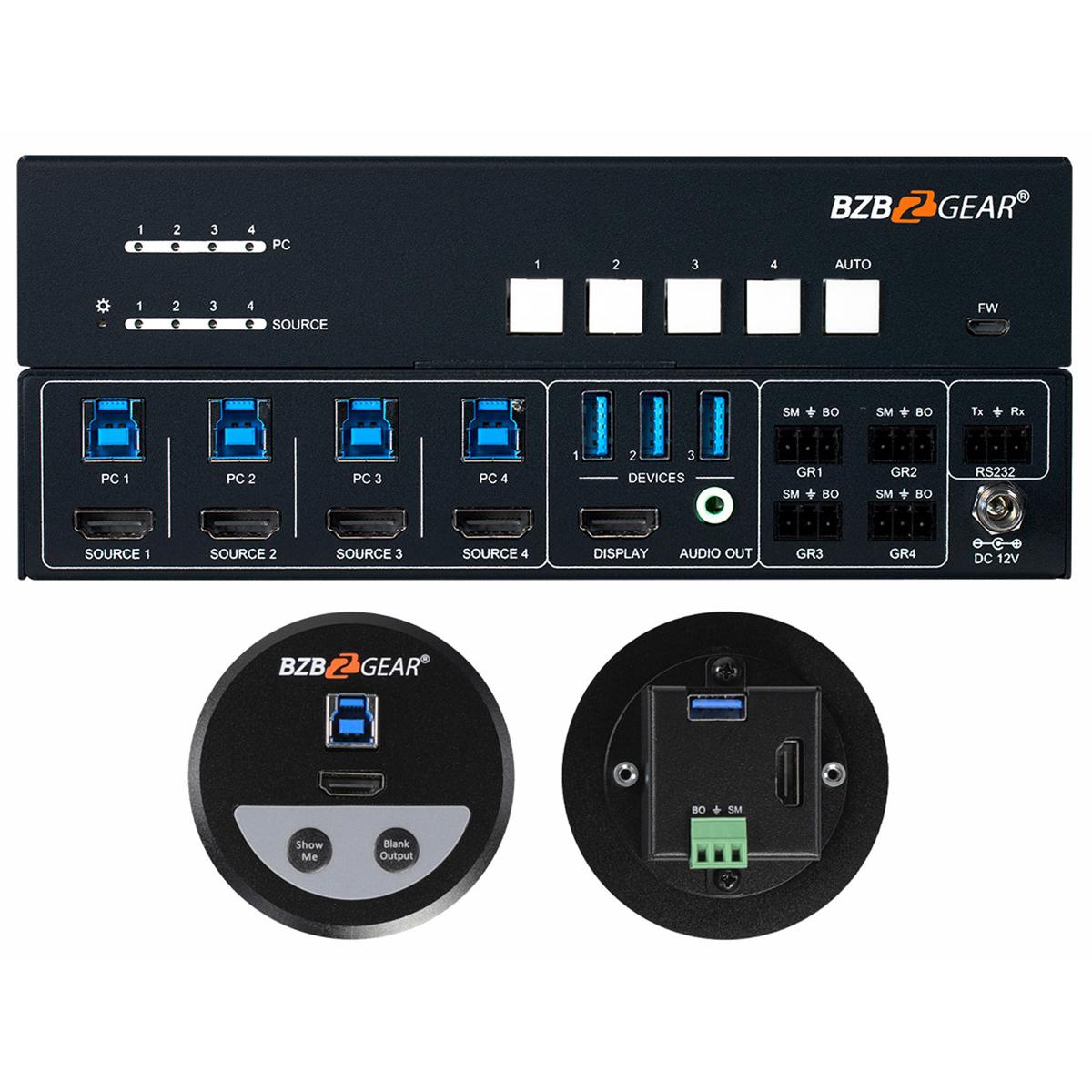 

BZB GEAR BZBGEAR BG-UHD-KVM41-KIT 4x1 4K HDMI 2.0/USB 3.0 KVM/Presentation Switcher Kit