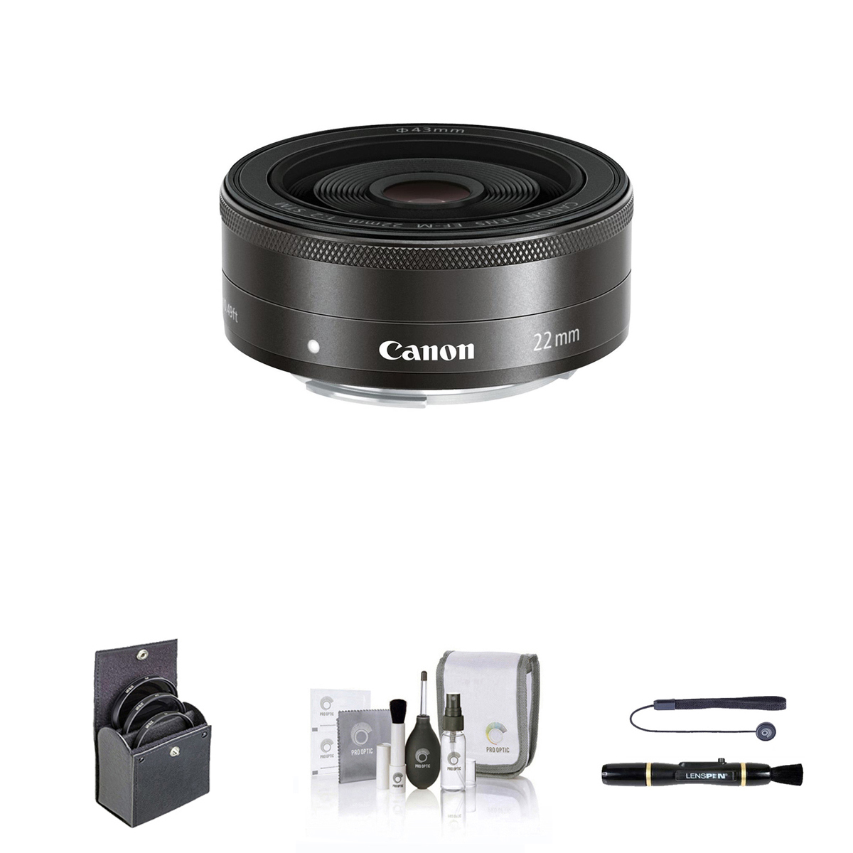 

Canon EF-M 22mm f/2 STM Lens (Black) with Essential Accessories Kit