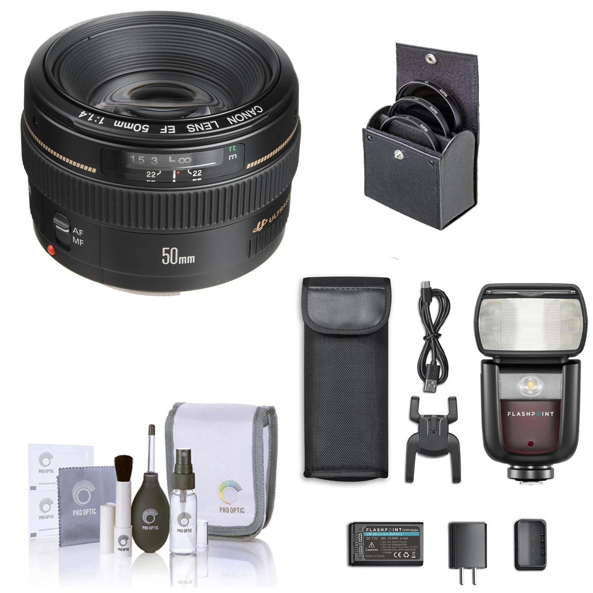 

Canon EF 50mm f/1.4 USM Lens with Flashpoint Zoom Li-on III R2 TTL Flash Kit