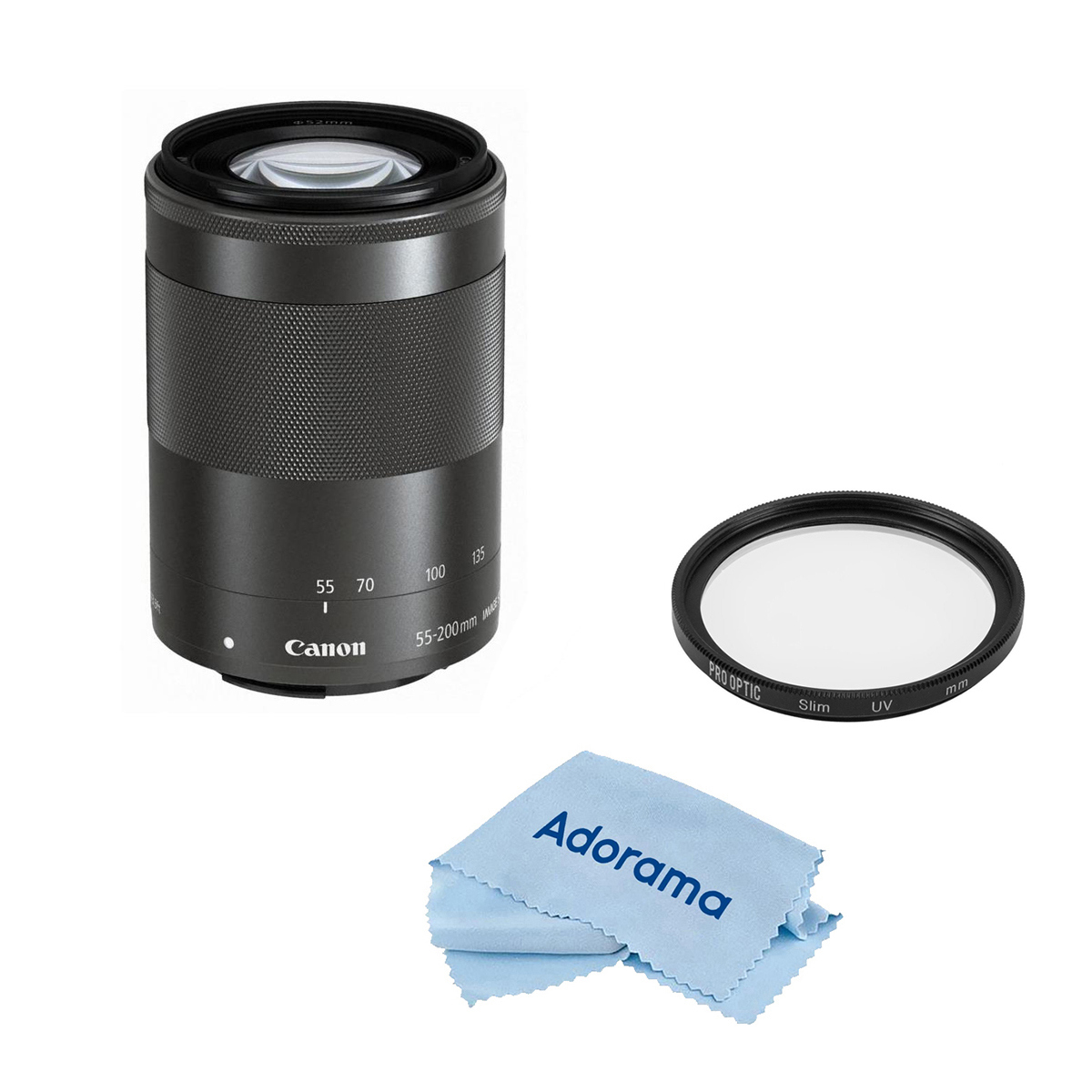 

Canon EF-M 55-200mm f/4.5-6.3 IS STM Lens, Black with Accessories Kit