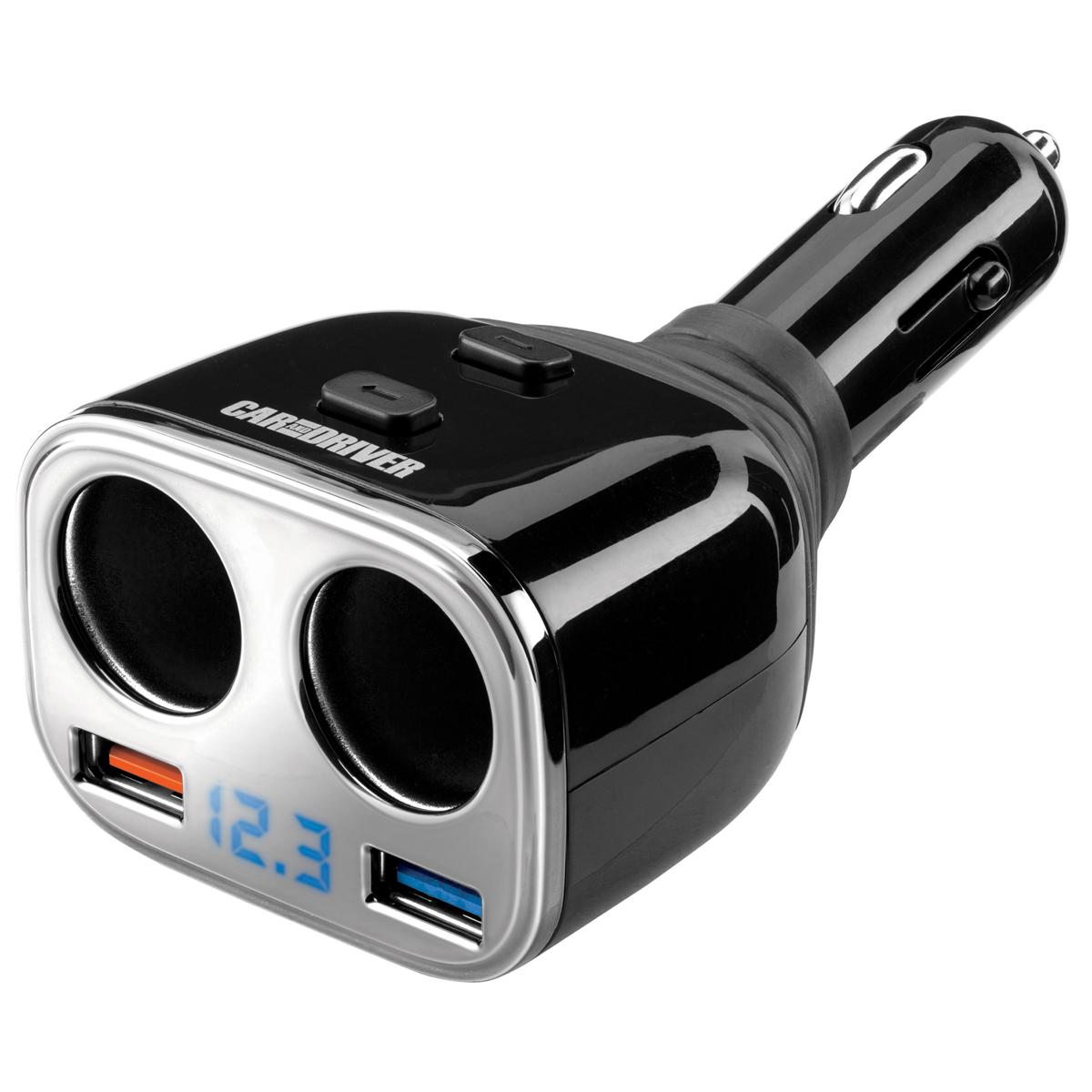 

Car and Driver Car Charging Station with USB and 12V Charging Ports, Black