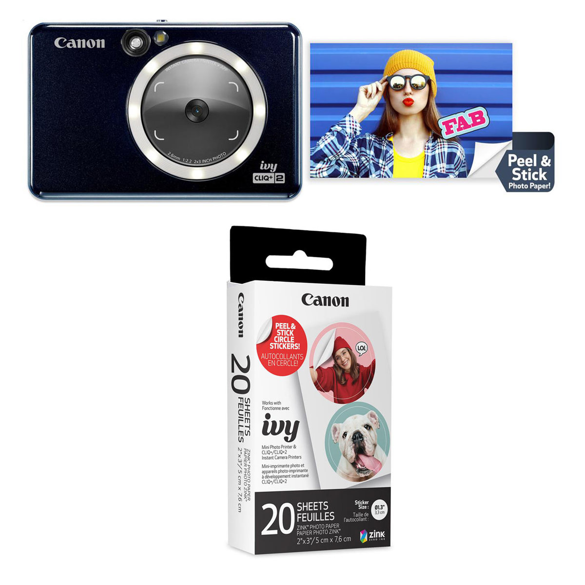 

Canon IVY CLIQ+2 Instant Camera Printer + App with ZINK Paper (20 Sheets)