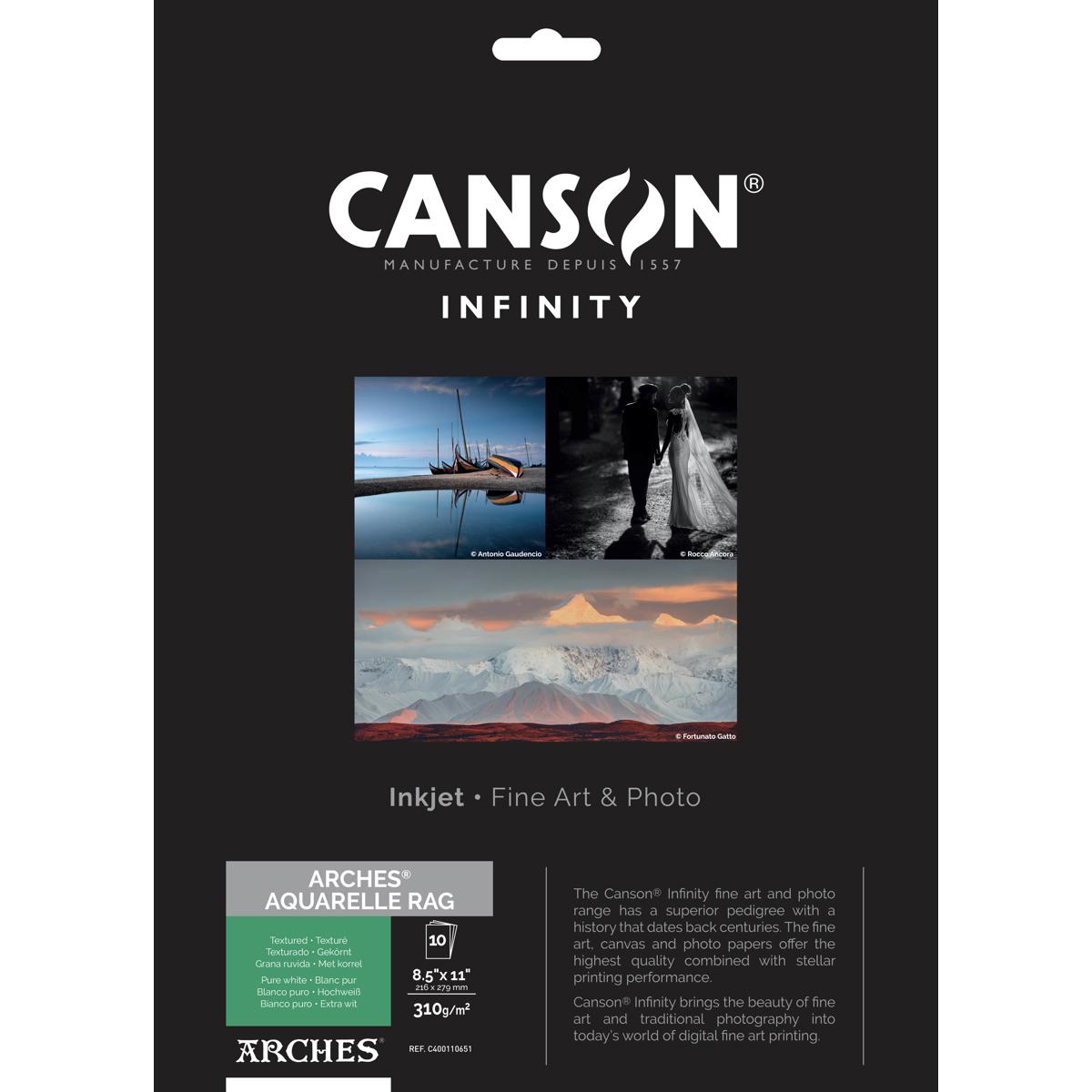 

Canson Infinity ARCHES Aquarelle Rag White Matte Inkjet Paper, 8.5x11",10 Sheets