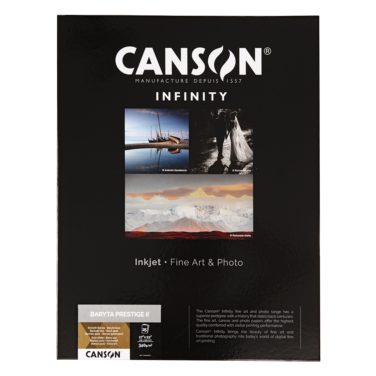 

Canson Infinity Baryta Prestige II Fine Art White Inkjet Paper, 340gsm, Sheets 25 Sheets 17x22"