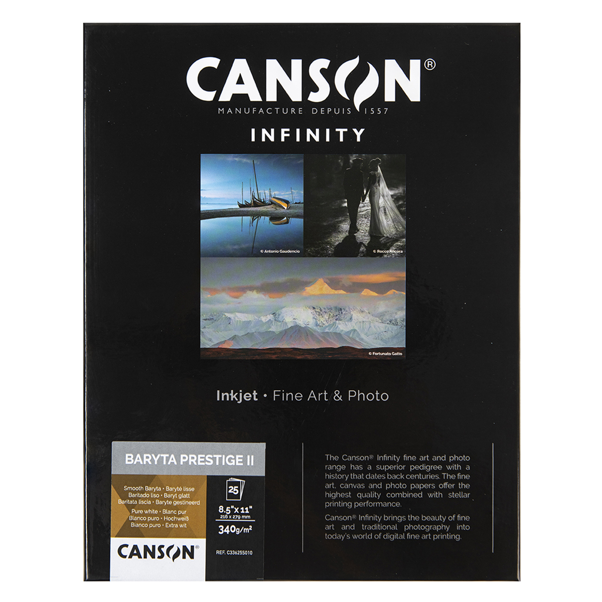 

Canson Infinity Baryta Prestige II Fine Art White Inkjet Paper, 340gsm, Sheets 25 Sheets 8.5x11"