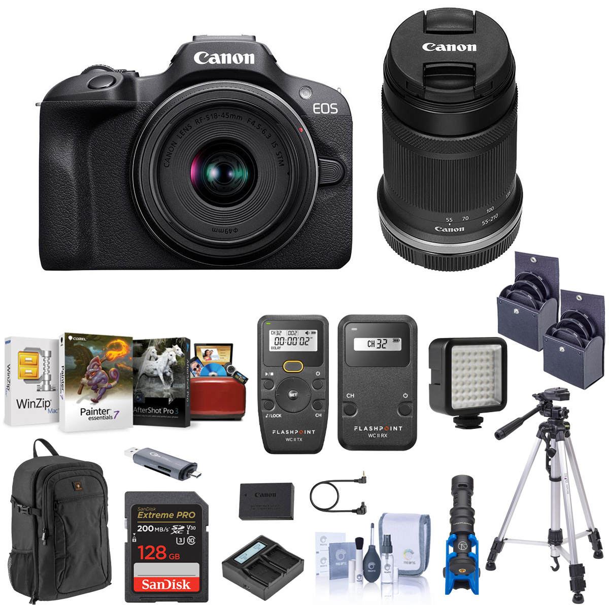 

Canon EOS R100 Camera w/RF-S 18-45mm and 55-210mm Lens, Bundle w/Complete Kit