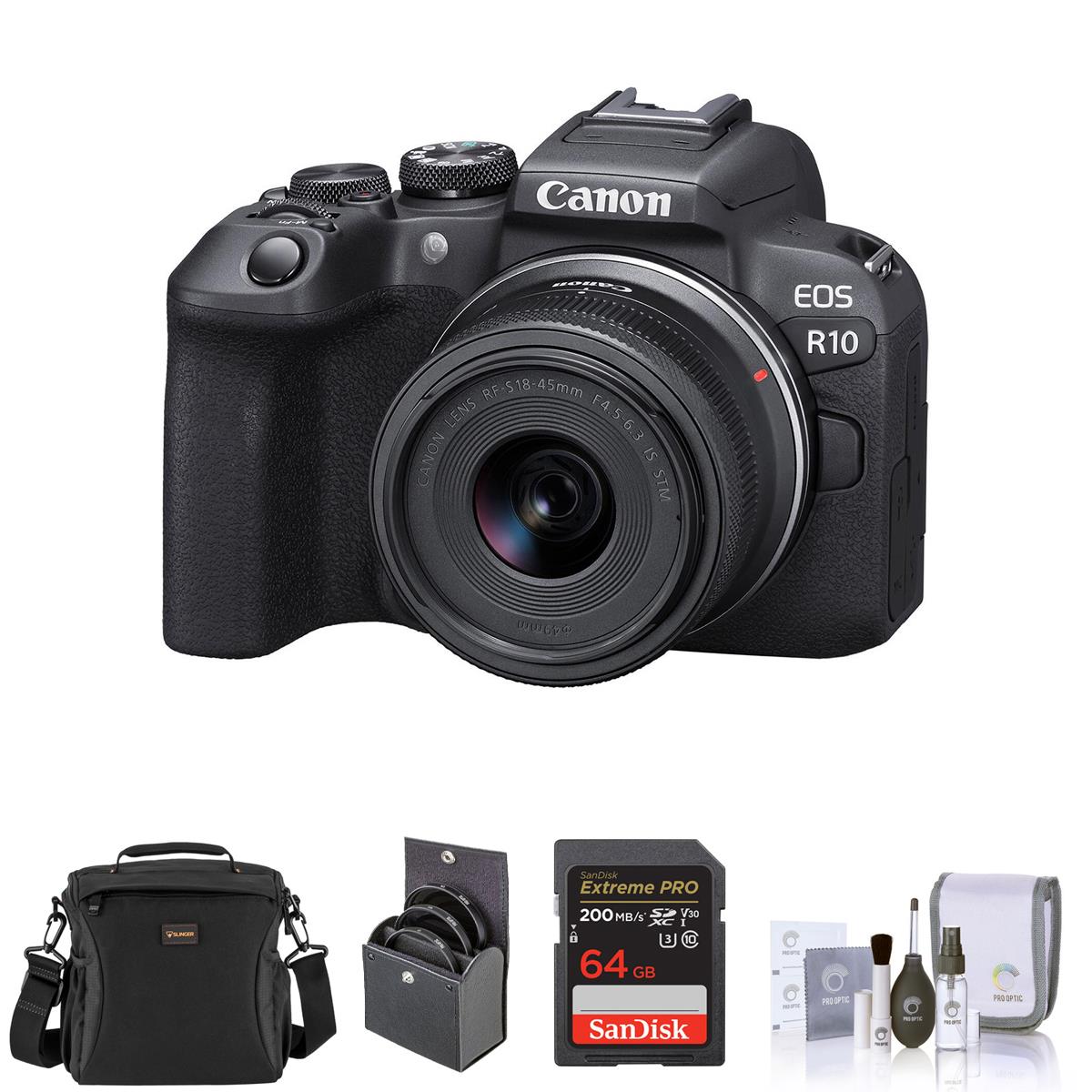 Image of Canon EOS R10 Camera with RF-S 18-45mm f/4.5-6.3 IS STM Lens and Accessories Kit