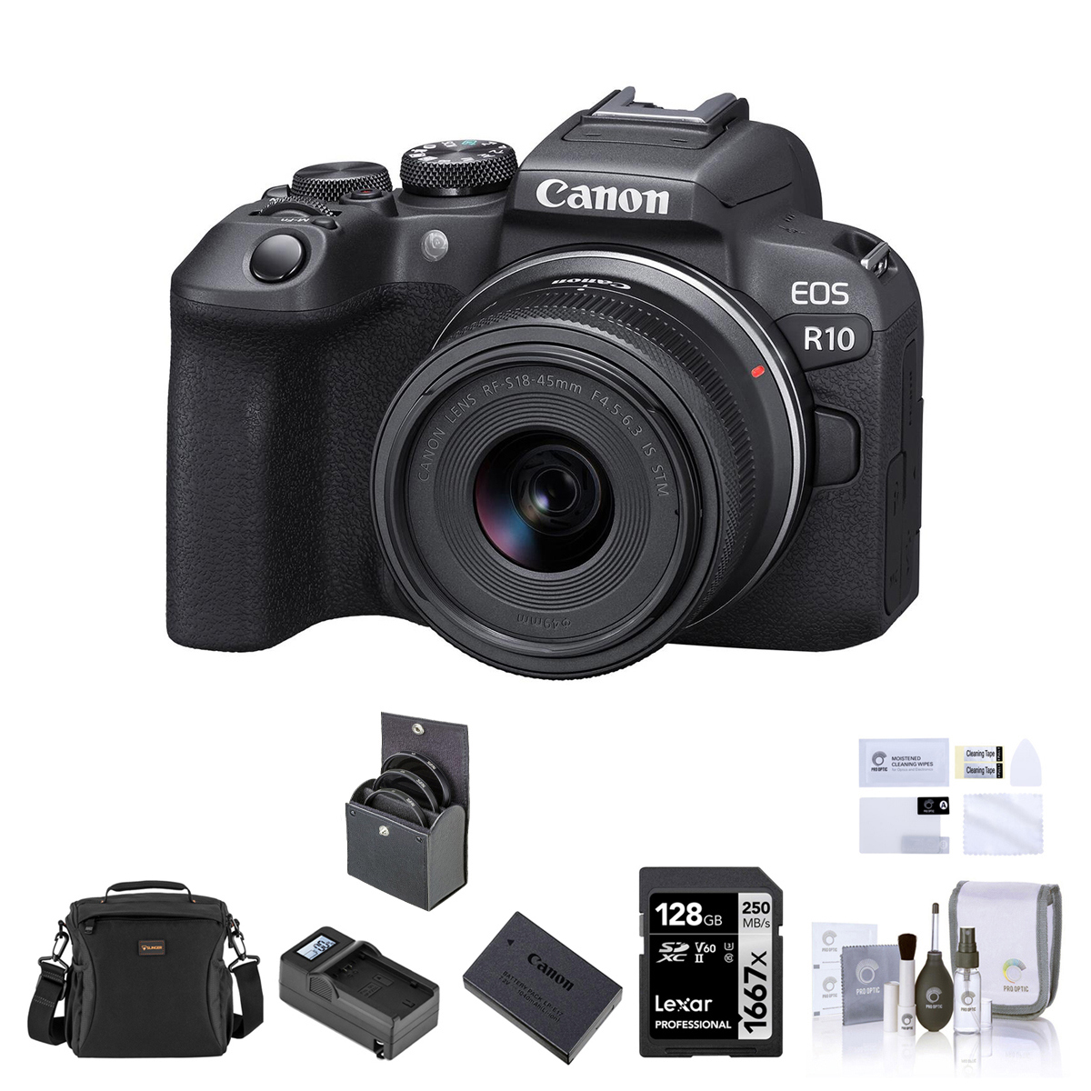 Image of Canon EOS R10 Mirrorless Camera with 18-45mm Lens w/Essential Accessories Kit