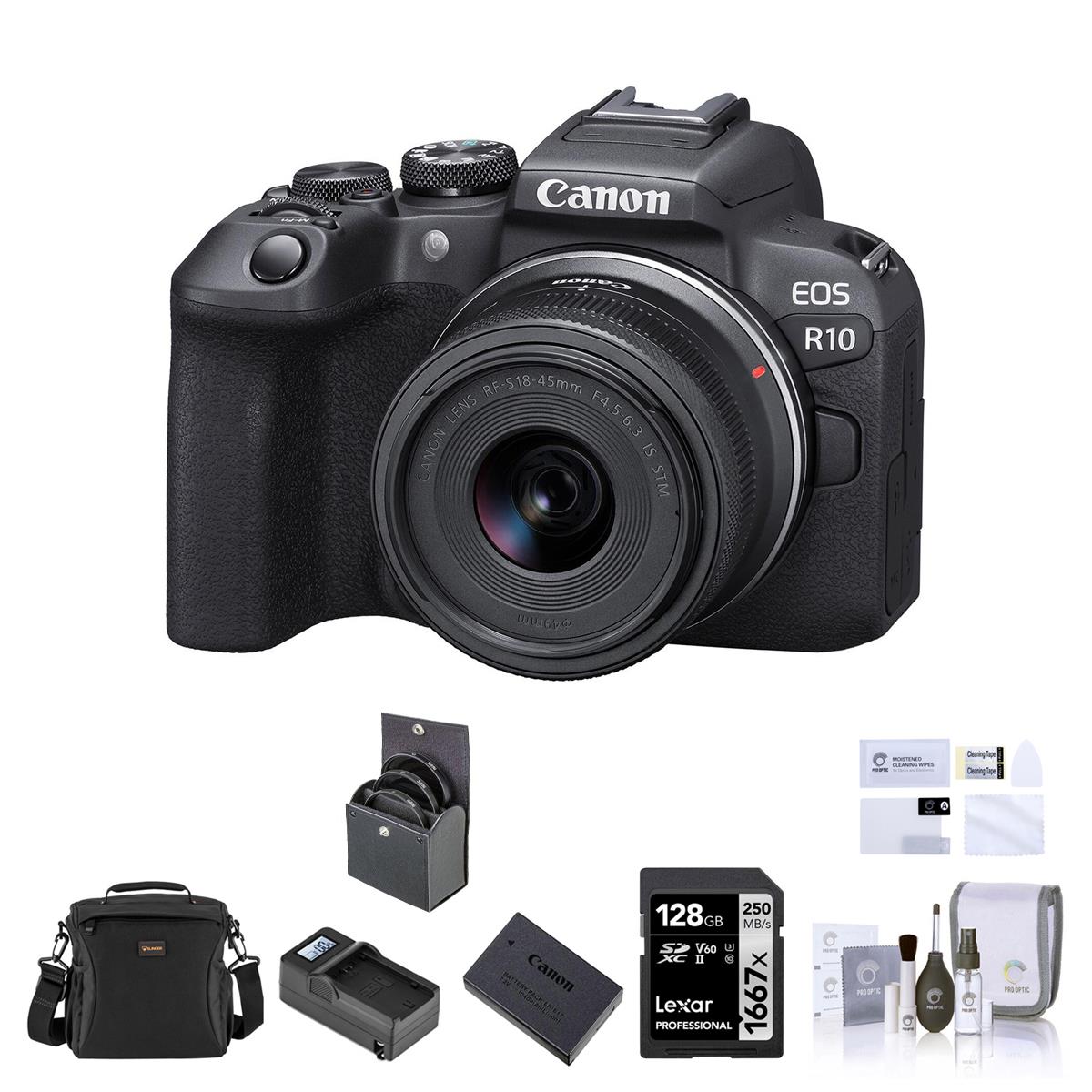 Image of Canon EOS R10 Camera with RF-S 18-45mm f/4.5-6.3 IS STM Lens and Essentials Kit