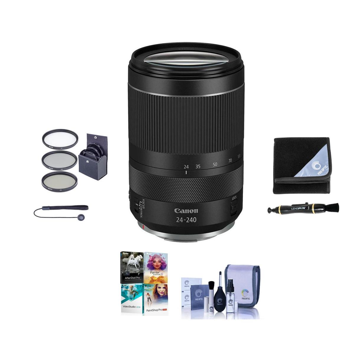 

Canon RF 24-240mm f/4-6.3 IS USM Lens with PC Software & Accessories Kit
