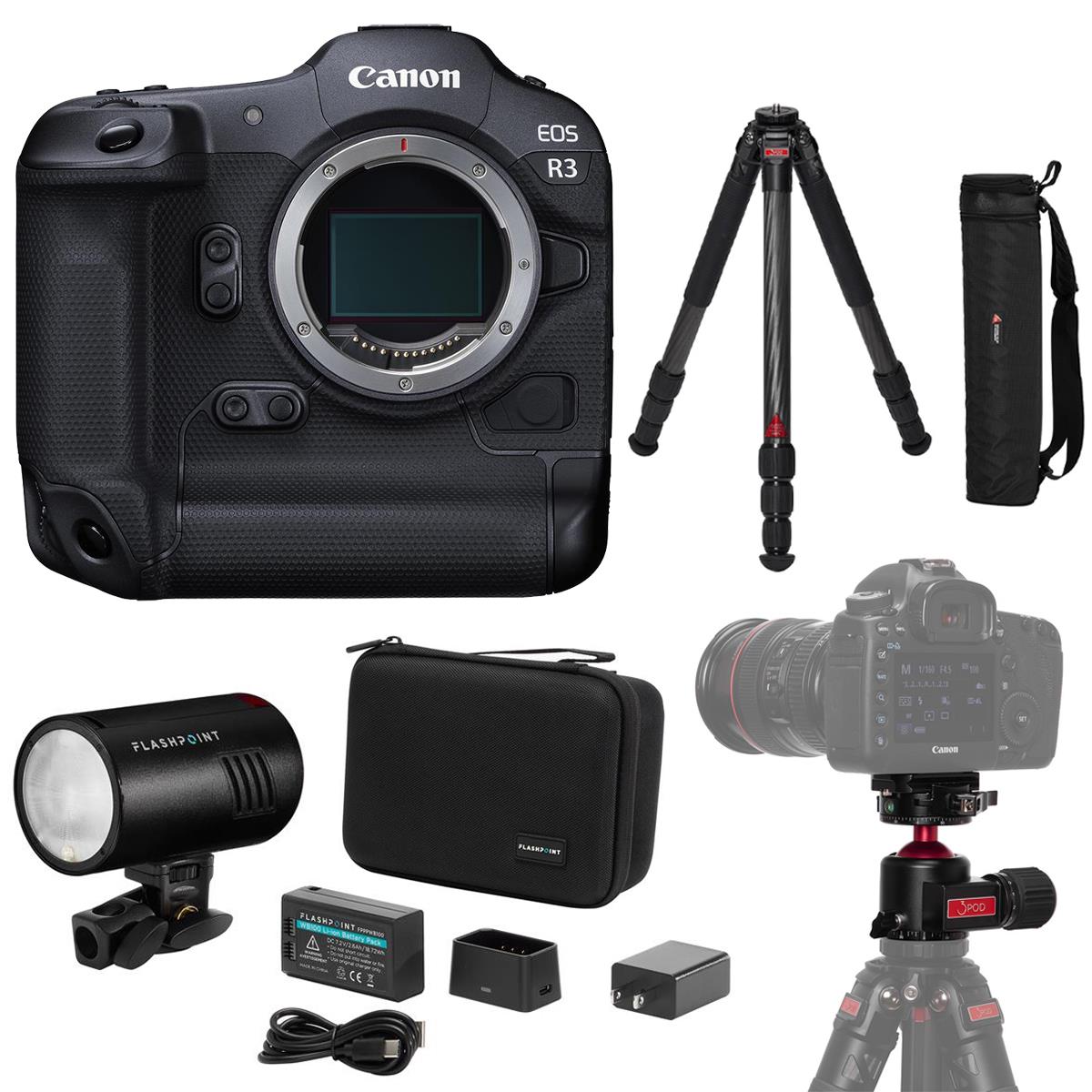 Image of Canon EOS R3 Camera with Everest T3 Tripod