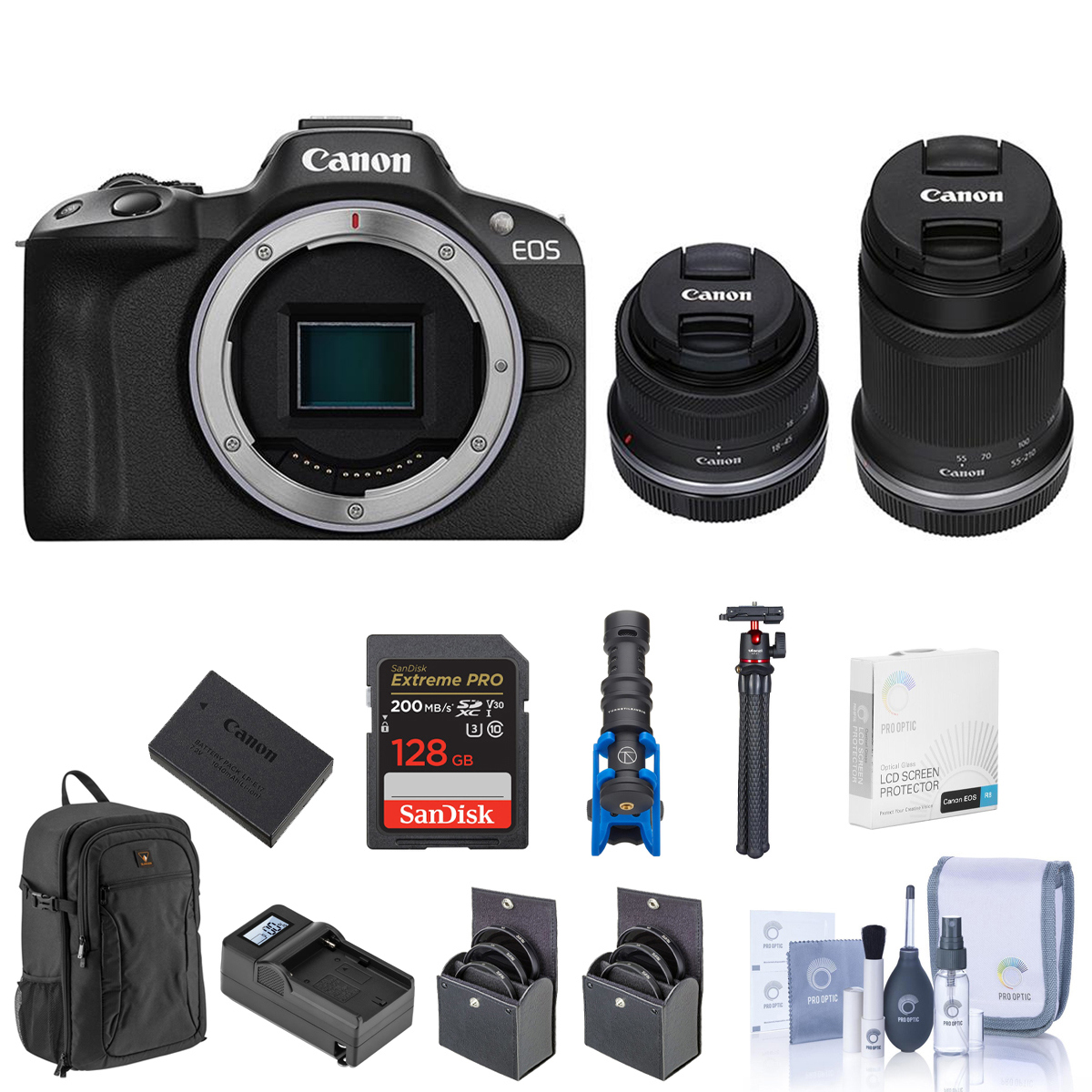 

Canon EOS R50 Camera w/18-45mm f/4.5-6.3, 55-210mm f/5-7.1 Lens & Accessory Kit