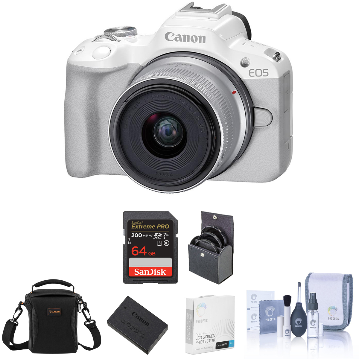 

Canon EOS R50 Camera, White with RF-S 18-45mm f/4.5-6.3 Lens and Essentials Kit
