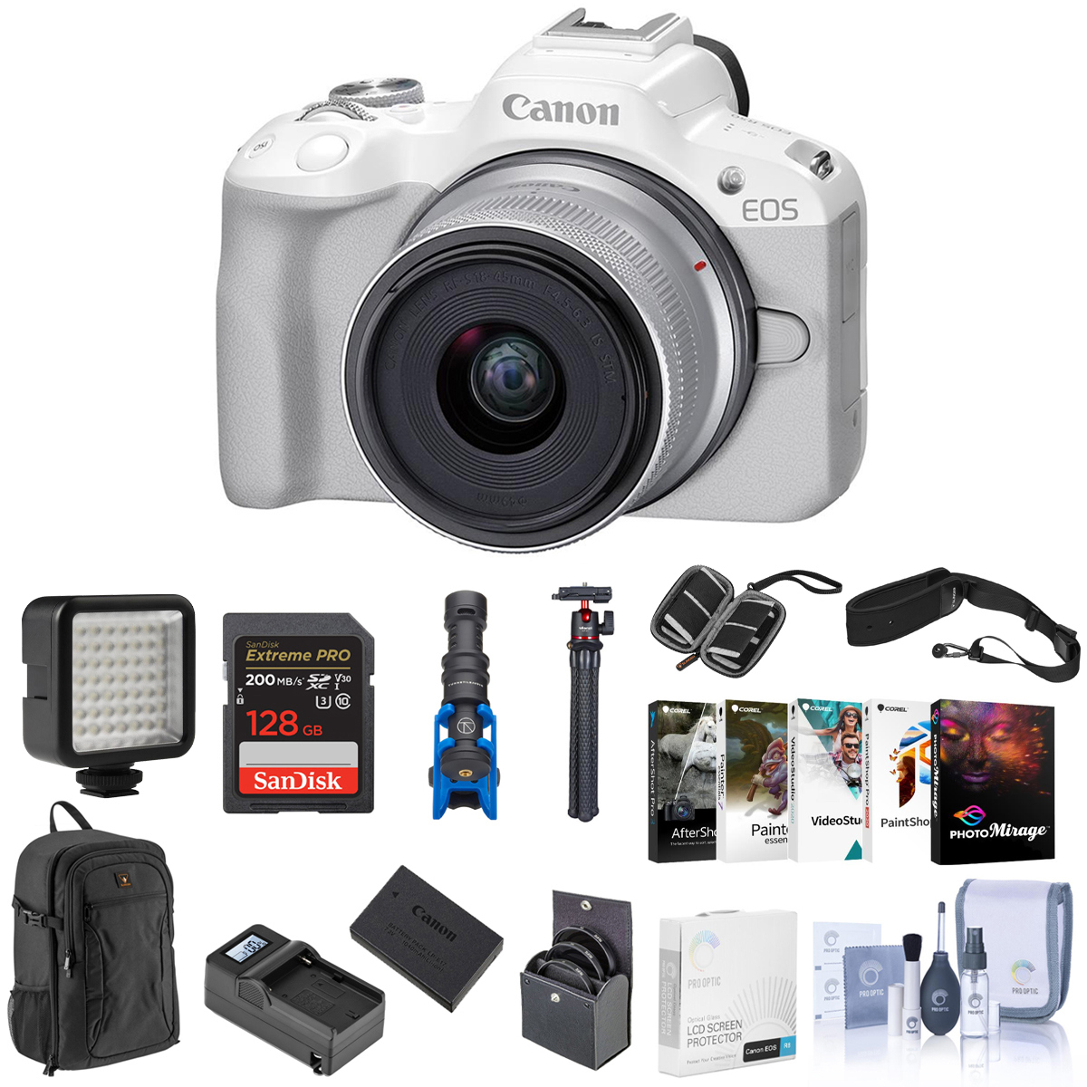 

Canon EOS R50 Camera, White with RF-S 18-45mm f/4.5-6.3 Lens, Photography Kit