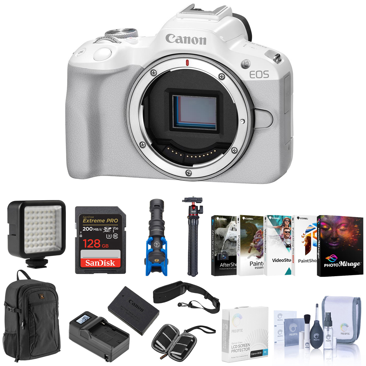 Canon EOS R50 Mirrorless Camera, White, Bundle with Complete Kit