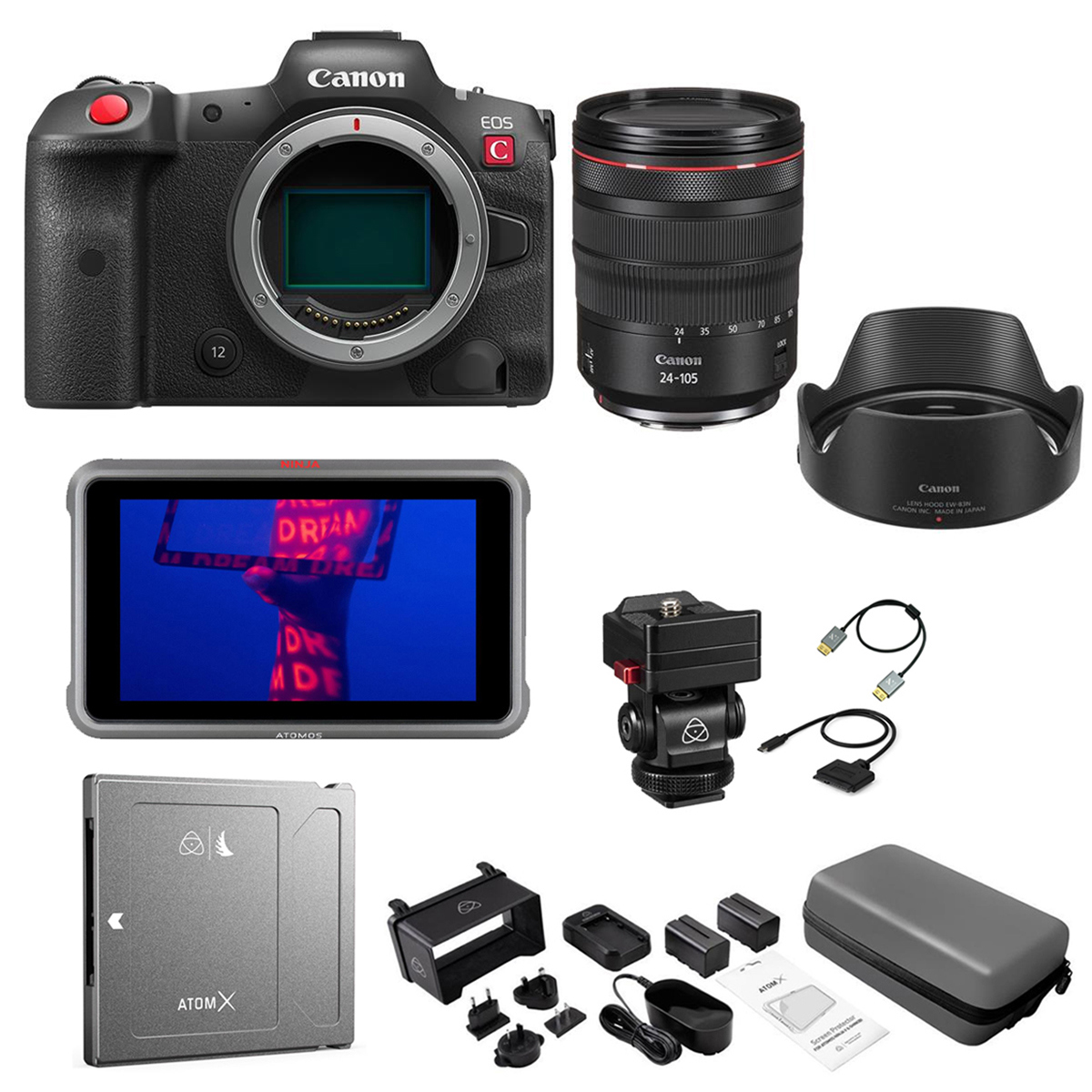 Canon EOS R5 C Mirrorless Cinema Camera with 24-105mm Lens w/Atomos Ninja V+ Kit -  5077C010 AT