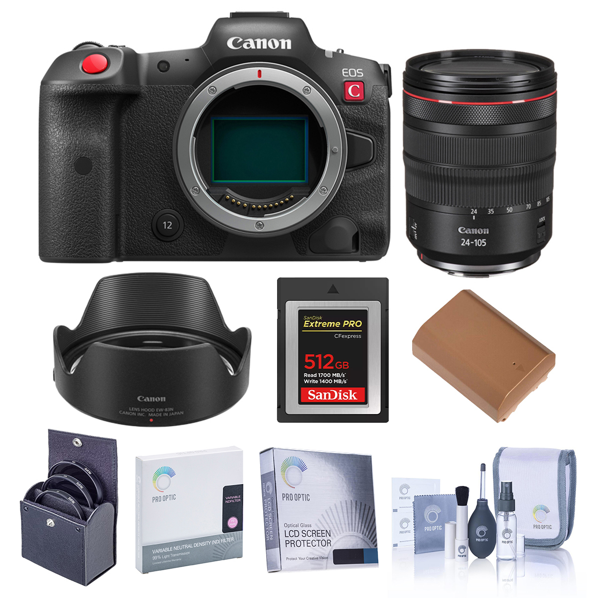 Canon EOS R5 C Mirrorless Cinema Camera with 24-105mm Lens w/Essential Acc. Kit -  5077C010 CK