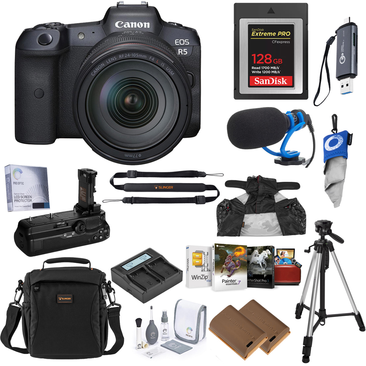 Image of Canon EOS R5 Mirrorless Camera with RF 24-105mm f/4 L Lens and Accessories Kit
