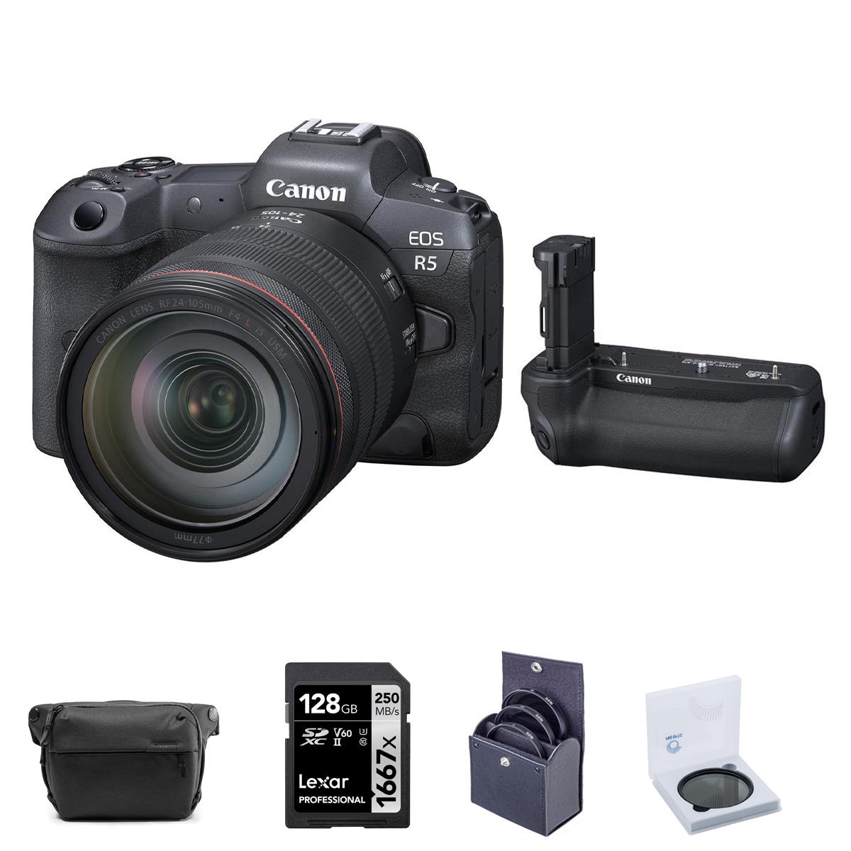 Canon EOS R5 Mirrorless Camera with RF 24-105mm f/4L Lens, with Battery Grip Kit