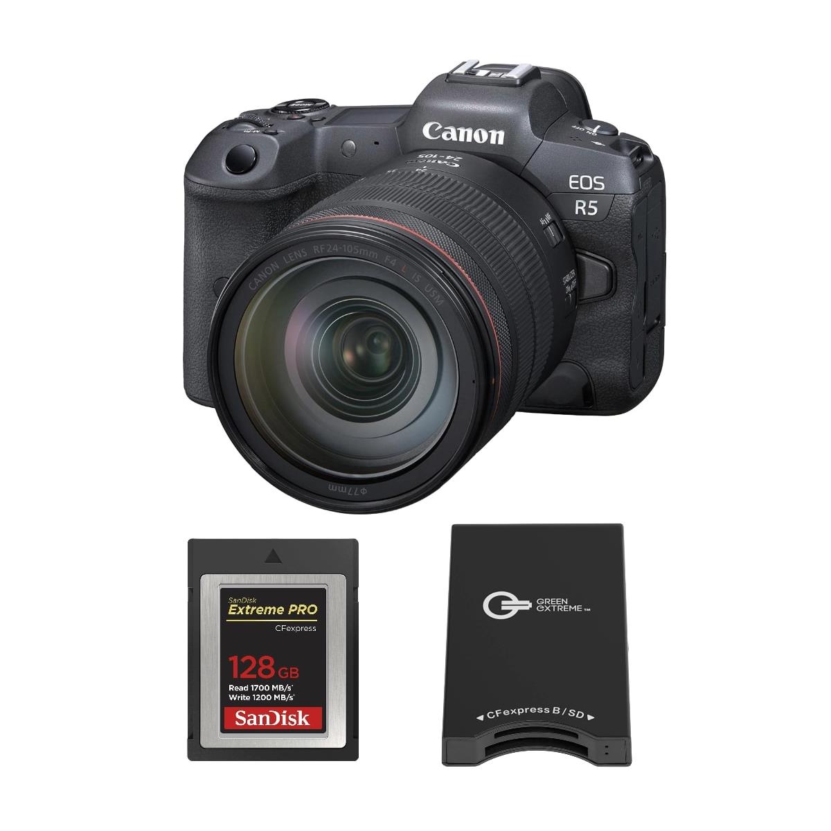 Image of Canon EOS R5 Mirrorless Camera with RF 24-105mm f/4L Lens with CFexpress Kit