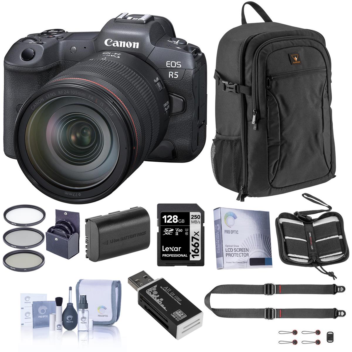 Image of Canon EOS R5 Mirrorless Camera with 24-105mm f/4 L IS USM Lens w/Accessory Kit