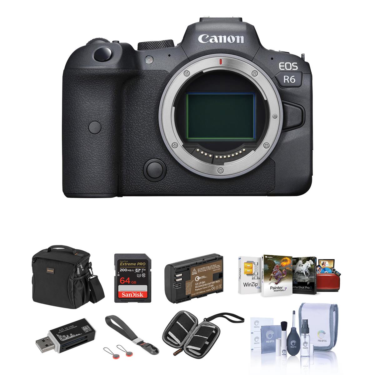 Image of Canon EOS R6 Mirrorless Digital Camera Body with Bag